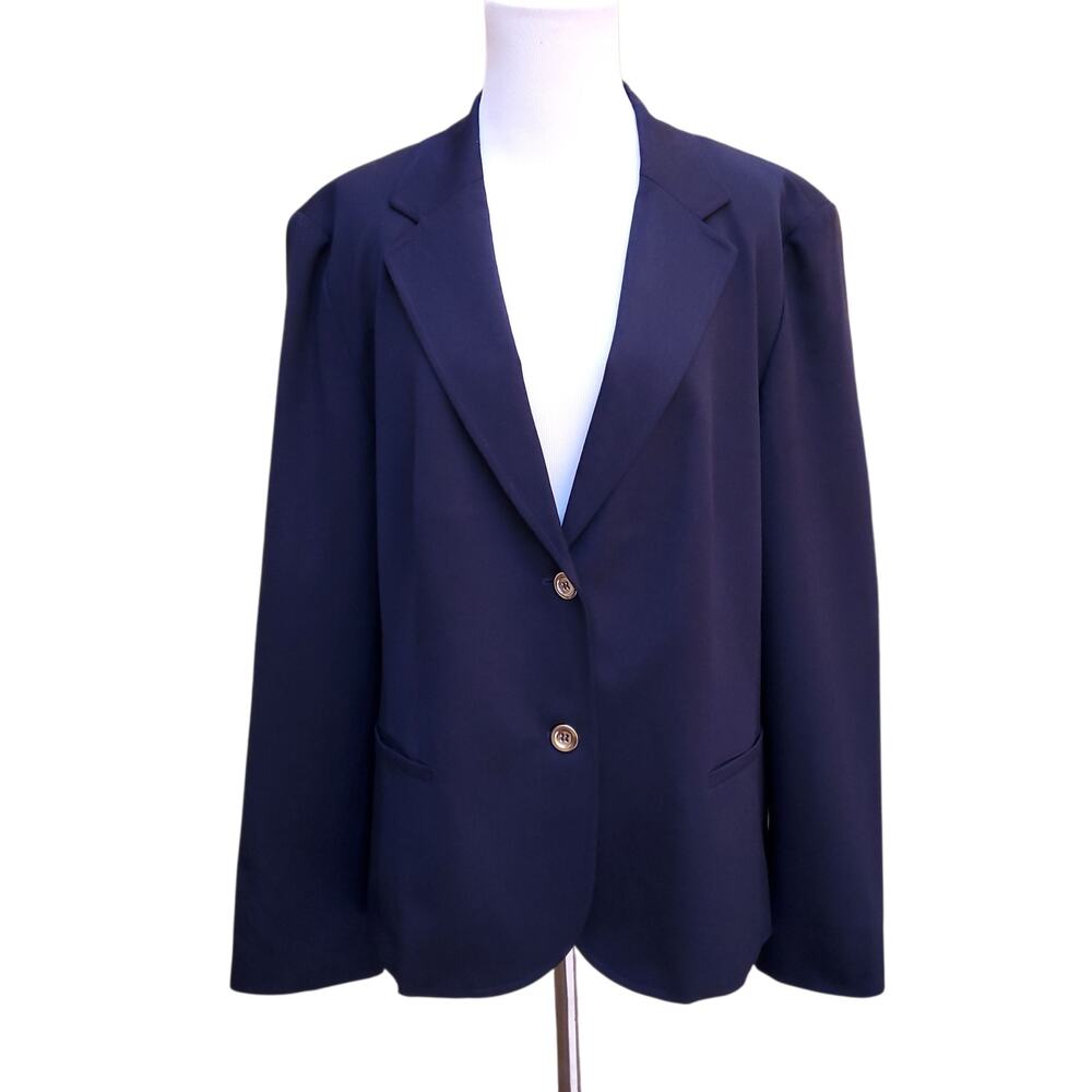 Talbots Navy Blue Stretch Wool Blazer Jacket Career Office Size 18